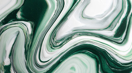 A fluid marble pattern with green and white swirls creating a unique design.の素材