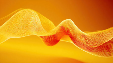 Warm yellow light leak creates a flowing pattern in an abstract design with waves.の素材