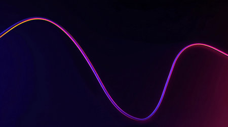 A bright line glows in neon colors, rising upward in a dark space, creating a striking visual effect.の素材