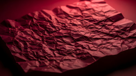 Red crumpled paper background. Close up of crumpled paperの素材