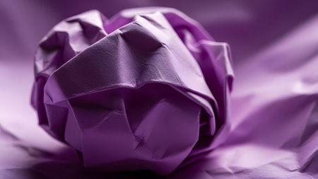Purple origami crumpled paper ball on a purple backgroundの素材