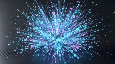 Abstract 3d rendering of chaotic structure with particles. Futuristic background for business presentations.の素材