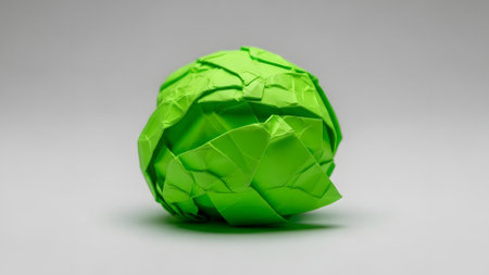 Green crumpled paper ball isolated on white background. 3d renderの素材