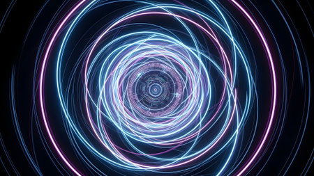 Abstract neon background. Glowing spiral lines. 3d render illustrationの素材