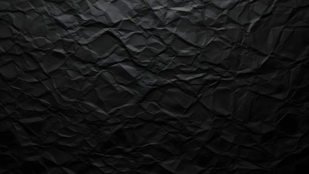 Black crumpled paper texture background. Top view, flat lay.の素材