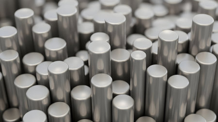 abstract background of metal pipes. 3d render illustration with selective focusの素材