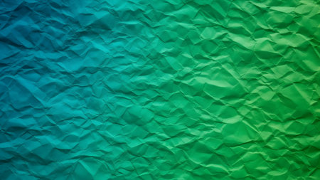 Green and blue crumpled paper background. Texture of crumpled paper.の素材