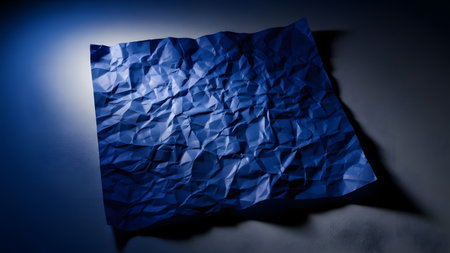 Blue crumpled paper on a dark background with copyspaceの素材