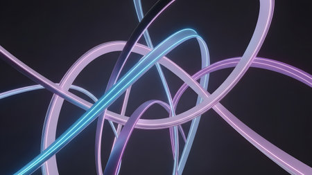 Abstract background with neon lines. 3d rendering, 3d illustration.の素材