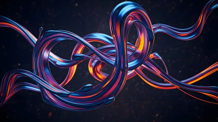 3d rendering of abstract technology background with glowing lines in dark spaceの素材