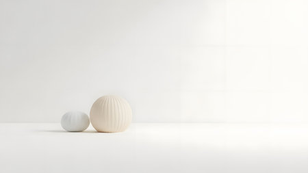 Two white balls on a white background. 3d rendering, 3d illustration.の素材