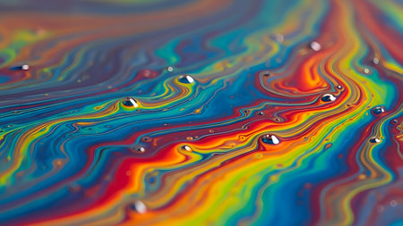 abstract colorful background of oil drops on water surface, macro photoの素材