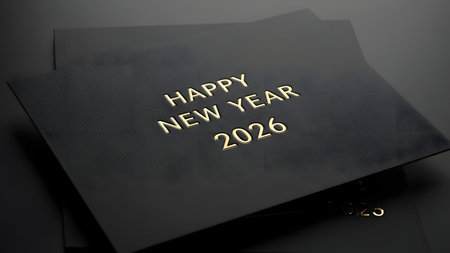 Happy New Year 2016 text on a black envelope. 3D renderingの素材