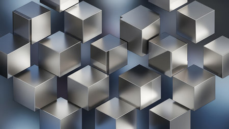 3d illustration of abstract geometric background with black and silver cubes.の素材