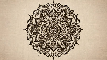Mandala on linen background. Vintage decorative elements. Hand drawn background. Islam, Arabic, Indian, ottoman motifs.の素材