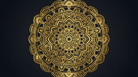 Luxury golden mandala on black background. 3d renderingの素材