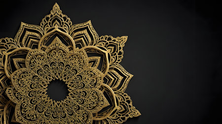 Luxury golden mandala on black background. 3d illustrationの素材