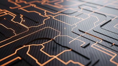 Circuit board with glowing lines. 3d rendering, 3d illustration.の素材