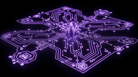 3d rendering circuit board on black background. High technology concept.の素材