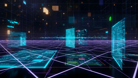 Futuristic technological background with binary code. 3D Renderingの素材