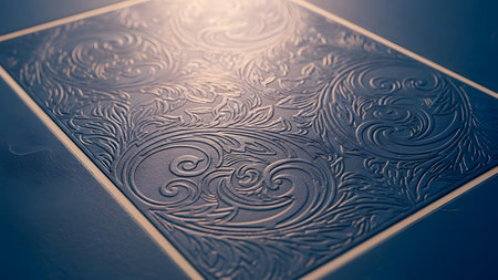 Close up of a metal plate with floral pattern. Toned.の素材