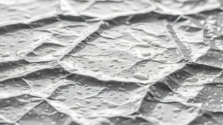 Water drops on a white paper background. Close-up. Macroの素材