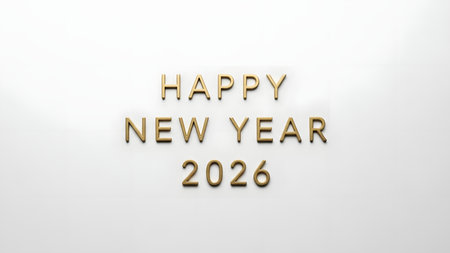 Happy New Year 2020. 3d render of golden text on white backgroundの素材