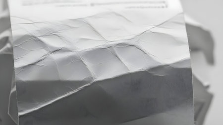 close up of crumpled paper on white background, black and whiteの素材
