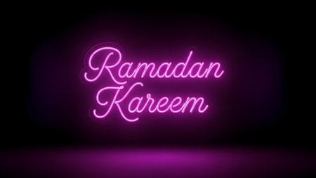 Ramadan Kareem neon sign. Ramadan Kareem neon sign, light banner. Ramadan Kareem neon signboard, neon signboard, neon signboard.の素材