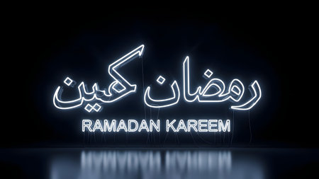 Glowing neon ramadan kareem text on black background 3D renderingの素材