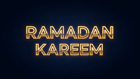 Ramadan Kareem 3D text in neon style on dark backgroundの素材