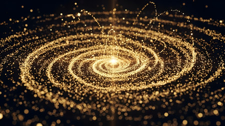 Abstract background with golden particles. 3d rendering, 3d illustration.の素材