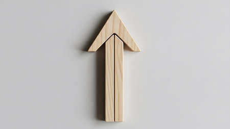 Wooden arrow on a white background. 3d rendering. Computer digital drawing.の素材