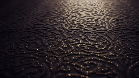 Luxury black leather texture with golden glitter. Abstract background.の素材
