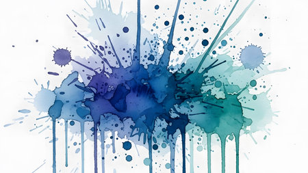 Watercolor splashes of paint on a white background. Abstract artistic background.の素材