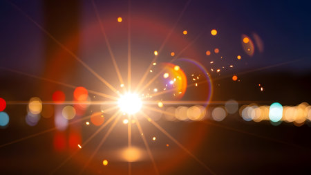 Abstract background with bokeh defocused lights and rays of lightの素材