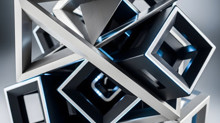 Abstract 3d rendering of geometric shapes. Futuristic background design.の素材