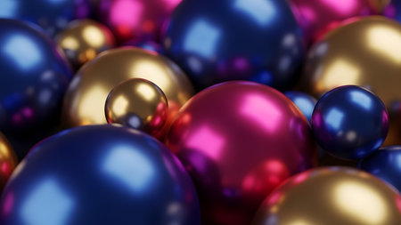 3d rendering of a lot of multicolored christmas ballsの素材