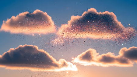 Fantasy sky with clouds and stars. 3d render illustration.の素材