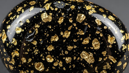 Macro shot of black and gold glittering sequins. Abstract background.の素材