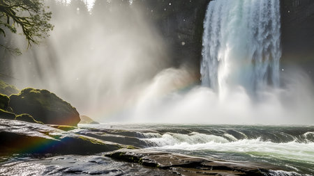 Rainbow over Victoria Falls, Vancouver Island, British Columbia, Canadaの素材