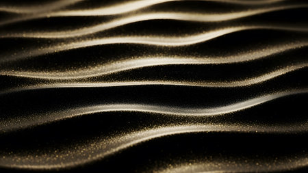 Golden abstract wavy background. 3d rendering, 3d illustration.の素材