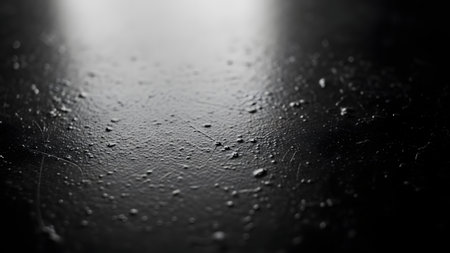 Raindrops on a black background. Raindrops on a black surface.の素材