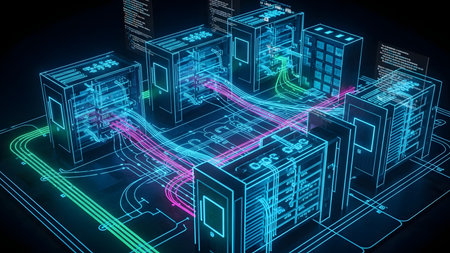 Abstract 3d rendering of building with neon lights on it. Futuristic architecture.の素材