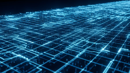 Abstract blue digital grid. Futuristic technology background. 3d renderingの素材