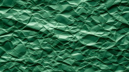 Green crumpled paper texture or background for design with copy space for text.の素材
