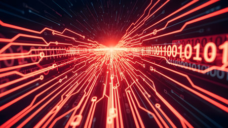 Digital data flow on a dark background. 3d rendering toned image double exposureの素材