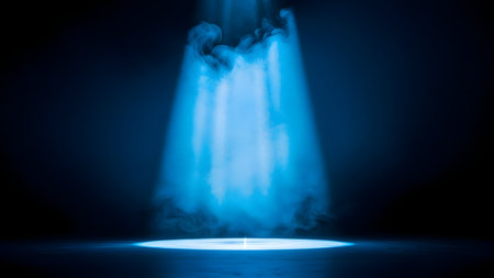 Stage Spotlight with smoke and spotlights, Stage Spotlight on a black Backgroundの素材