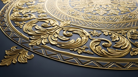 3d illustration of golden decorative elements on black background for design and decorationの素材