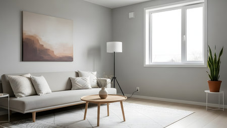 Interior of modern living room with white sofa. 3d renderの素材